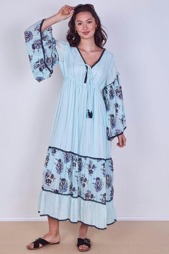 Bohemian Tiered Maxi Dress – Flowy Viscose Elegance