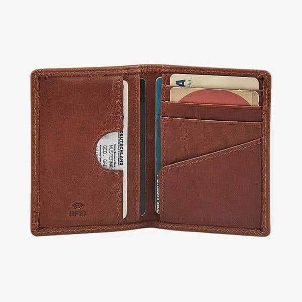 Chestnut leather wallet with card slots on a white background