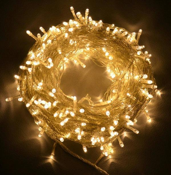 Warm White LED Outdoor String Fairy Lights with Timer and Clear Cable, Family Range image 1