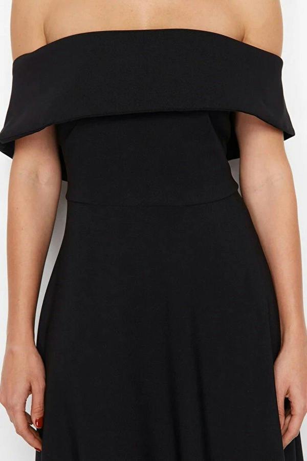 WOVCOR Elegant A-Line Woven Evening Dress with Collar Detail