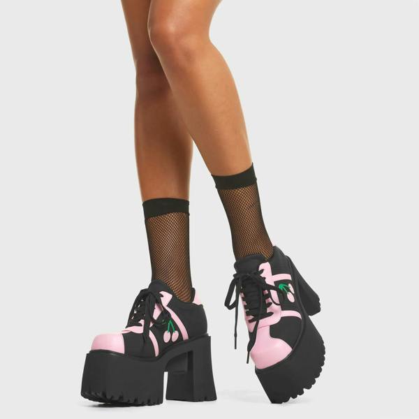 Lamoda Cherry Tree Black Suede Pink PU Heart Platform Boots Trendy Shoes