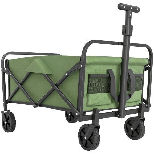 Bobobiy 62L Festival Trolley on Wheels, 120kg Heavy Duty Collapsible Folding Wagon with Adjustable Handle and Carrying Bag for Beach, Green