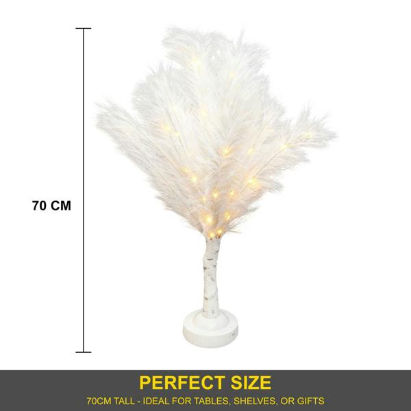 70cm White Feather Tree Table Lamp with Warm White LEDs, Battery Operated Decorative Light Set image 4