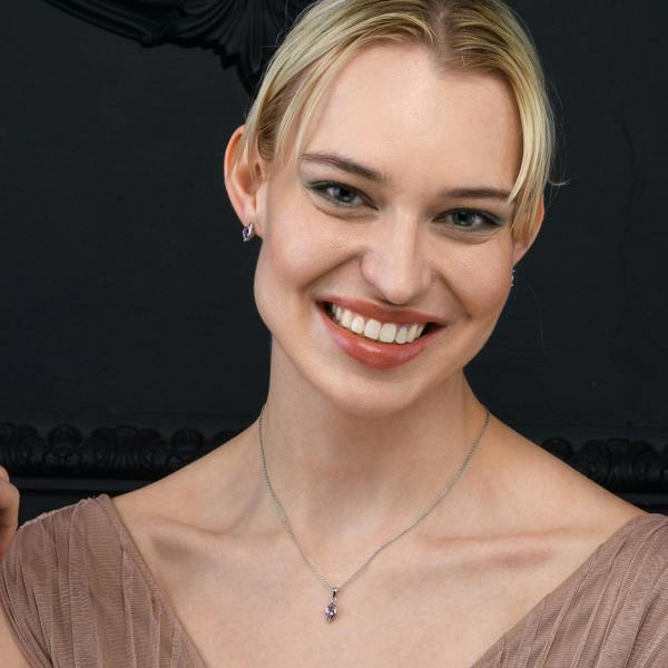 namana 925 Sterling Silver Amethyst Marquise Pendant Necklace