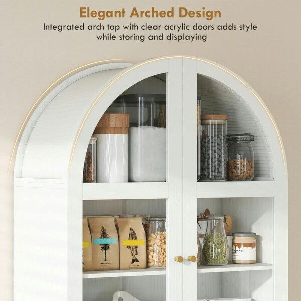 180cm Tall Kitchen Cupboard, Storage Cabinet with Adjustable Shelves, Acrylic Doors for Living Room, Dining Room, White