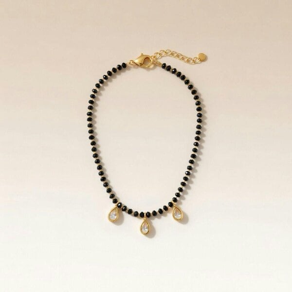 The Colourful Aura Elegant Black Beaded Nazar mangalsutra Dangle Zircon Bracelet