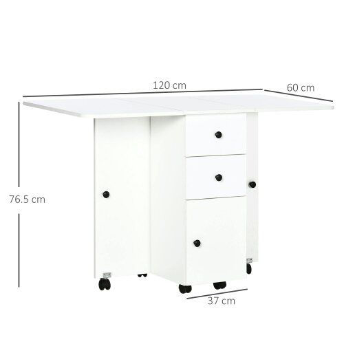 Wyld Haus Zibsa Wooden White Drop Leaf Dining Table With Storage For 6