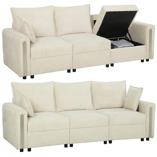 HOMCOM  3 Seater Sofa with Lift-Up Storage, 228 cm Velvet Couch, Beige