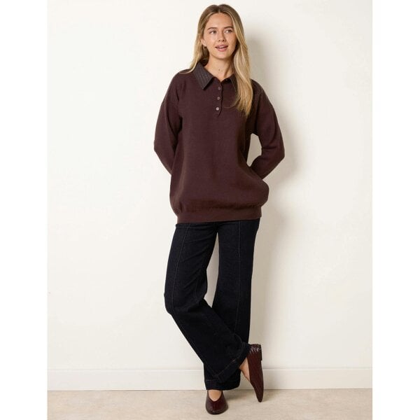Blue Vanilla PU Woven Detailed Collar Knitted Polo Jumper