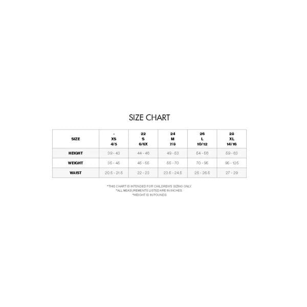 TYR Girls Solid Durafast Elite size chart in inches for Addy swimsuit