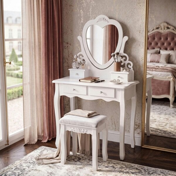 Kosy Koala Dressing Table with Heart Shaped Mirror and Stool Makeup Vanity Mirror Hollywood Table