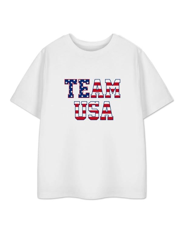 Show Me The Merch Unisex Kids White Team USA Short Sleeved T-Shirt