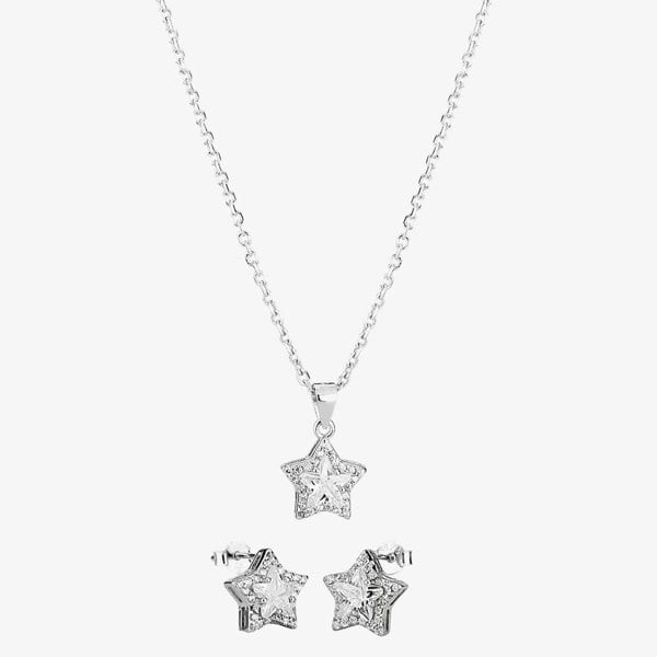T. H. Baker Silver Cubic Zirconia Star Pendant and Studs Set SET14288