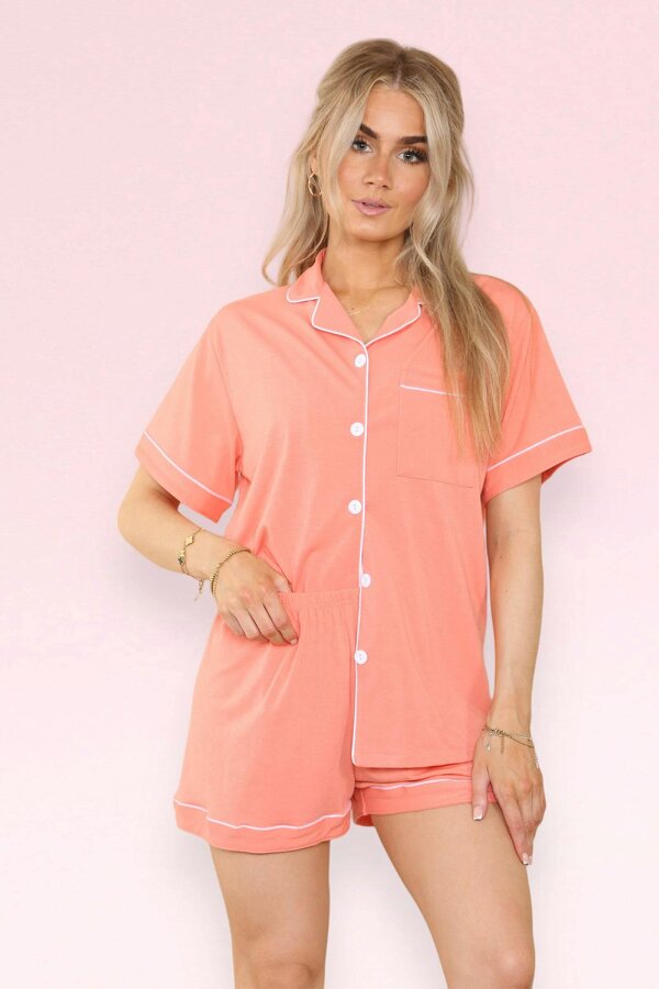 Elaina Fashion Women's Coral Pyjama Sleepwear Set 