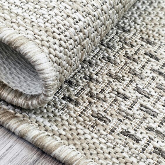 Viva Rugs Beige Brown Check Runner Rug Non-Slip Flat Weave Kitchen Hallway Carpet