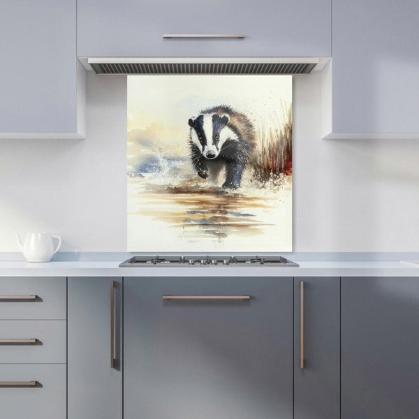 Warren Reed - Designer Wading Badger Watercolour Kitchen Splashback