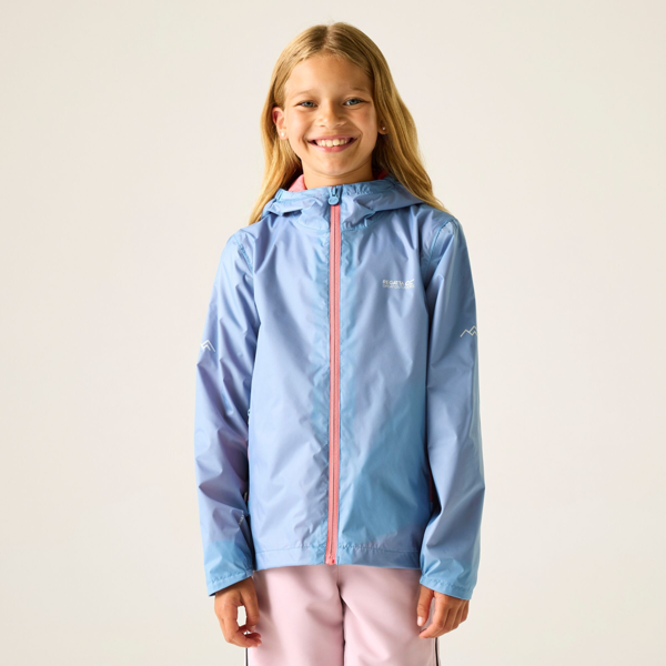 Regatta Kids Lever Waterproof Shell Jacket - Washed Denim/Peach Pink
