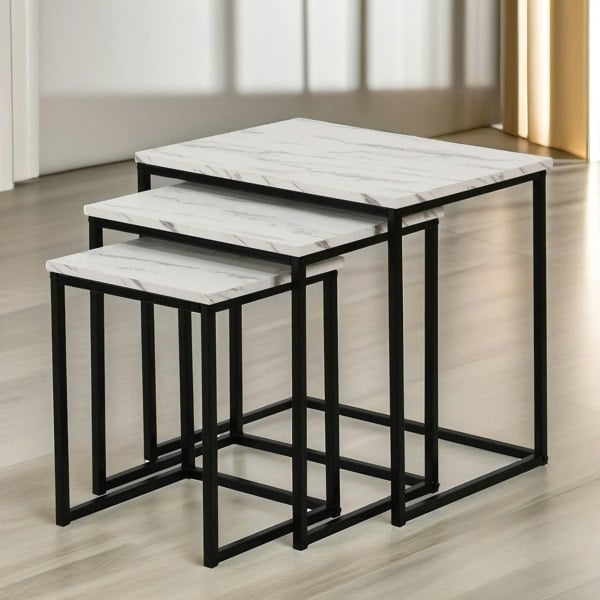 Rafaelo Mobilia Set Of 3 Square Nesting Tables Marble Effect