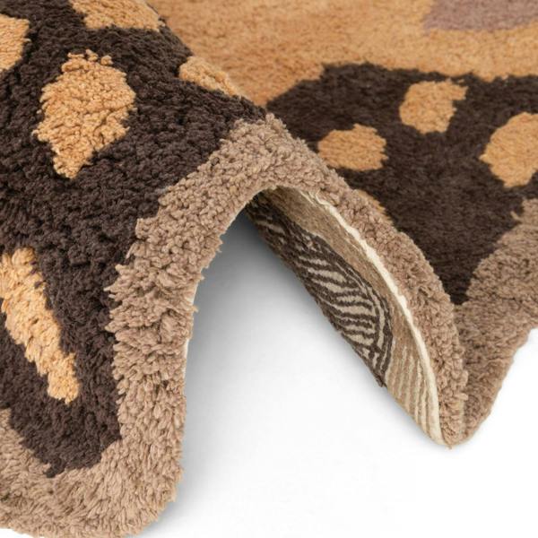 Close-up of a leopard print rug with a white background