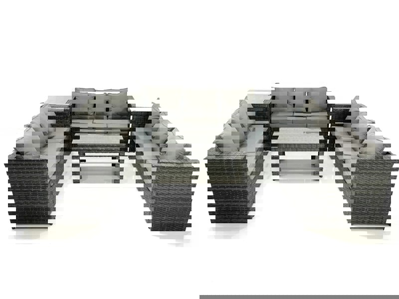 Fimous Outdoor Garden Furniture Set 9 Seater Rattan Sofa Set with Coffee Table Side Table Dark Grey Mixed