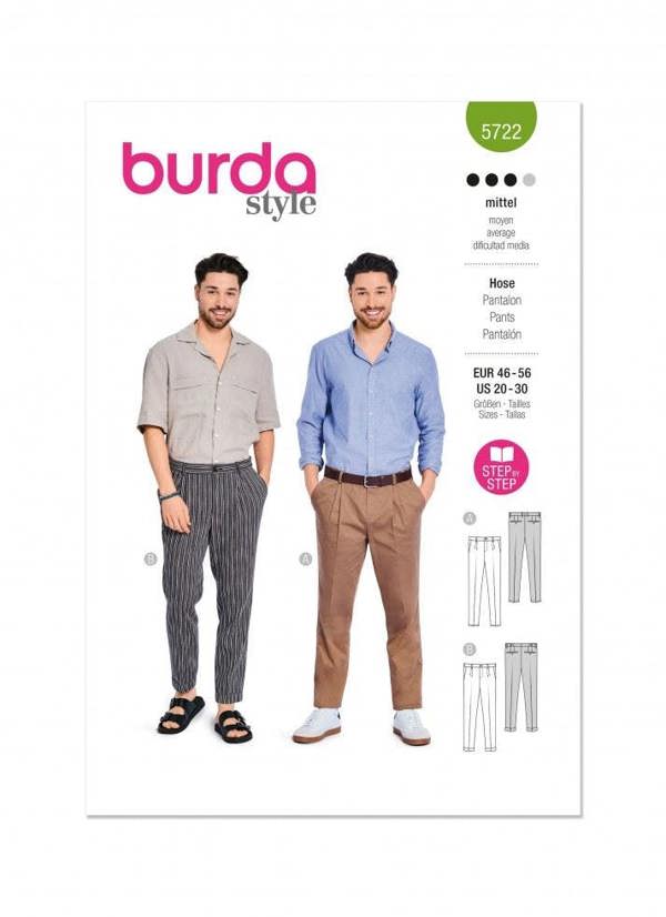 Burda Sewing Pattern 5722 Trousers For Men, 36-46 (46-56) - Intermediate