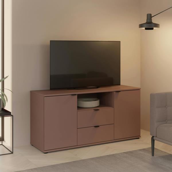 Furniture To Go Ganymede TV Unit with Open Shelf, 2 Drawers & 2 Doors in Terracotta