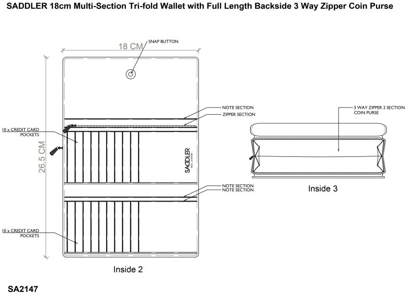 SADDLER ELLA Leather 18cm Trifold Purse - 20 Card Slots, Several Coin and Note Sections - RFID Protected