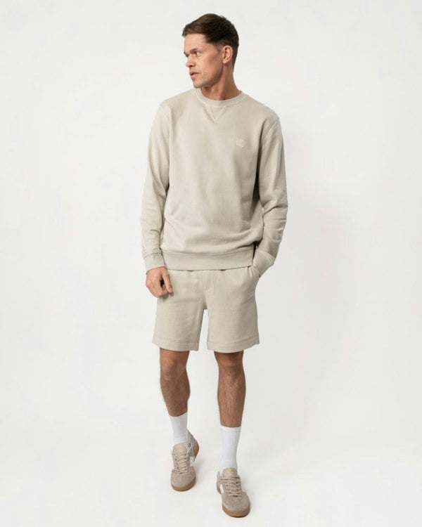 BOSS Orange Westart Mens Crew Neck Sweatshirt With Logo Patch - Light Beige 271