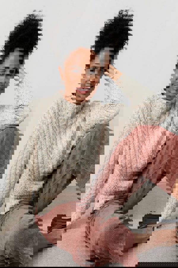 Lily & Me Elspeth Cable Knit High Neck Jumper Ecru