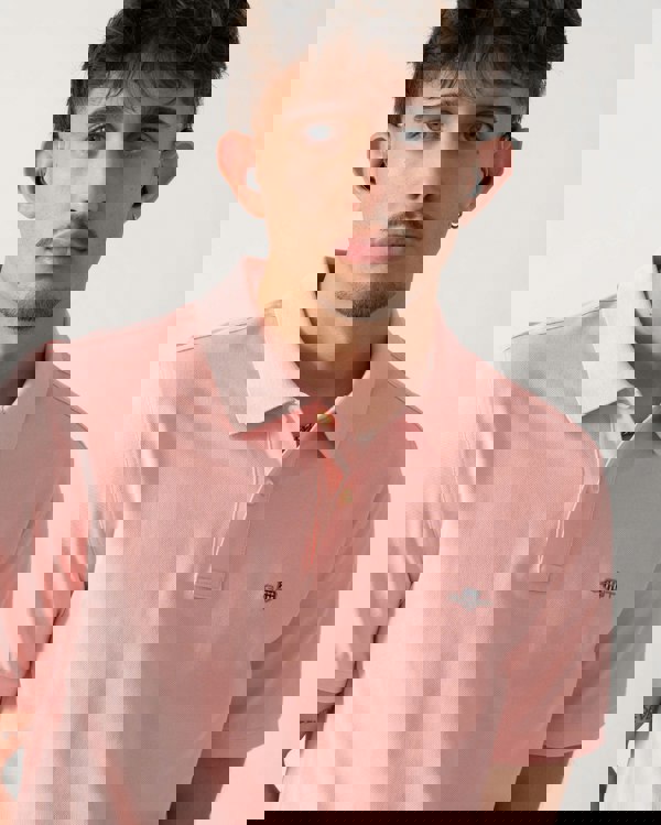 GANT Mens Regular Fit Short Sleeve Shield Logo Pique Polo - 671 Bubbelgum Pink - main