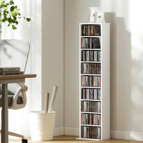 Wyld Haus Sovimora Wood White Narrow CD Storage Unit With 260 Disc Capacity