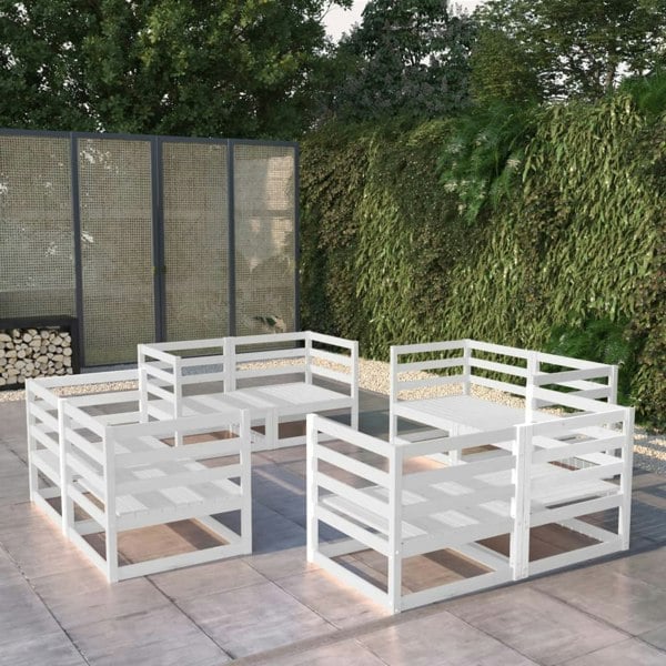 Berkfield 8 Piece Garden Lounge Set White Solid Pinewood