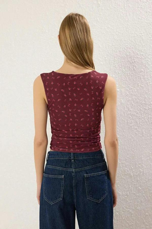 Hoxton Gal Square Neck Mesh Lined Fitted Crop Top with Bow Detail