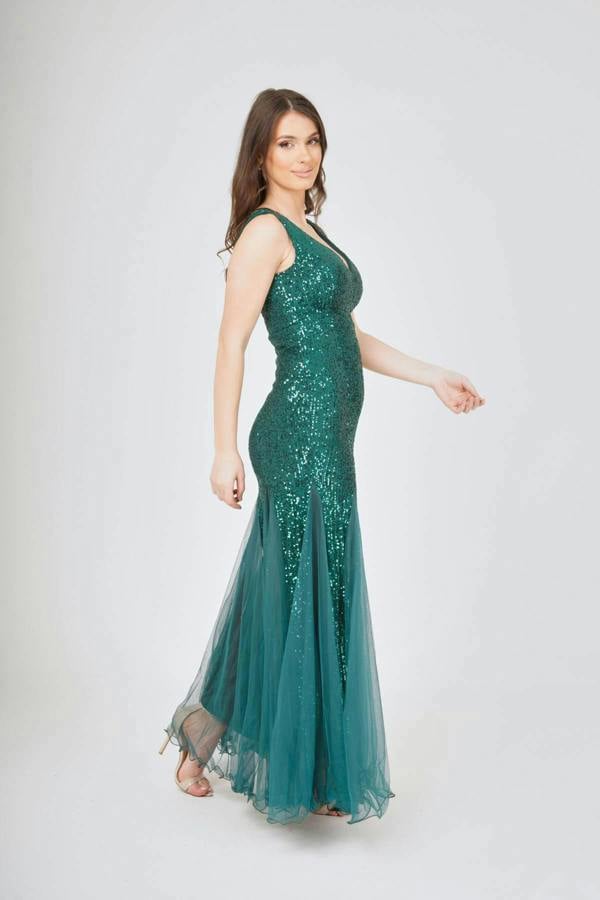 LuvForever Sequin Mesh Insert Maxi Dress