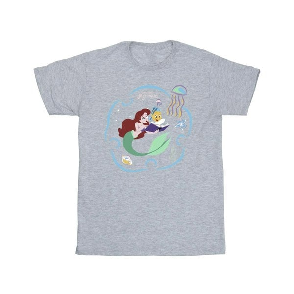 Disney Mens The Little Mermaid Reading A Book T-Shirt - Sports Grey