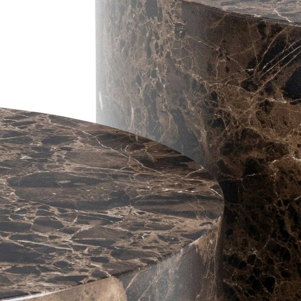 Furniture To Go Dice Round Coffee Table Set of 2 in Brown Marble and Delhi Rough Paper