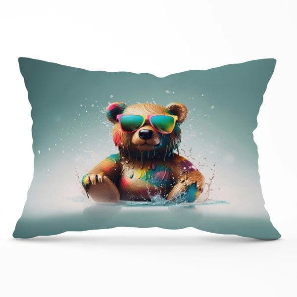 Warren Reed Splashart Bear In Glasses Cushions