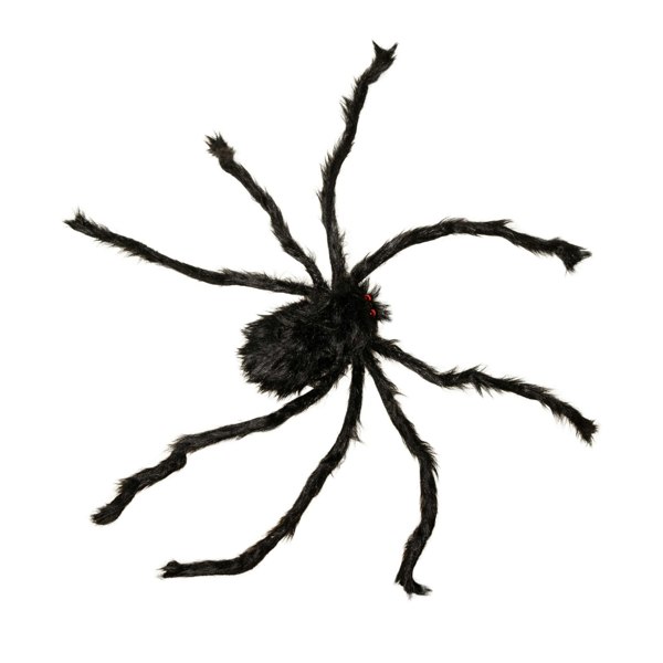 Samuel Alexander 90cm Black Furry Halloween Spider Decoration with Extendable Legs and Red Eyes