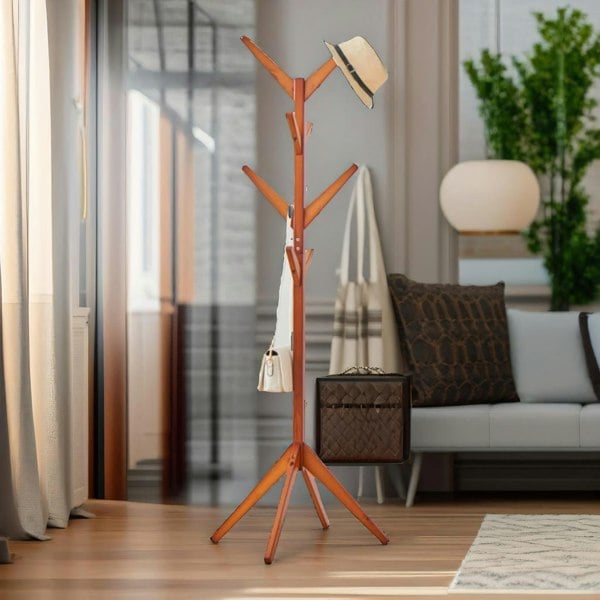 Rafaelo Mobilia Wooden Coat Stand With 8 Hooks White