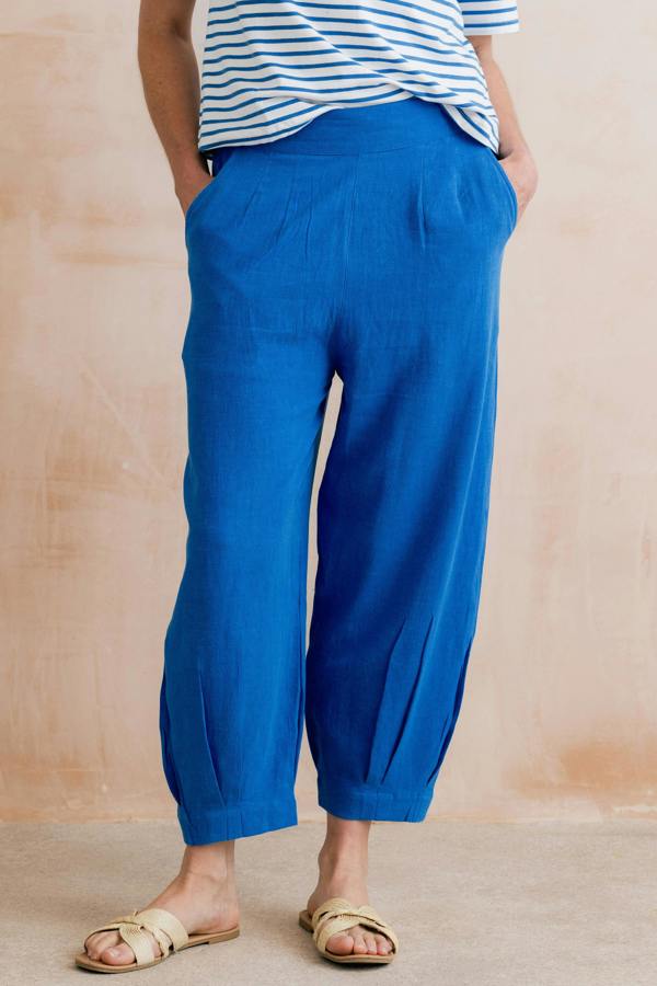 Lily & Me Sail Linen Blend Cropped Trousers Cobalt
