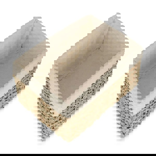 Small Thatch Grass Woven Storage Basket with White Cotton Lining