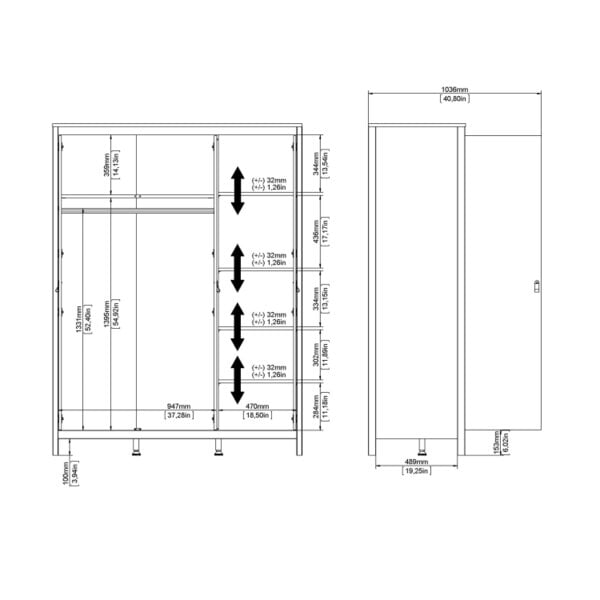 Wyld Haus Gossmere Matt Black Wardrobe 3 Doors