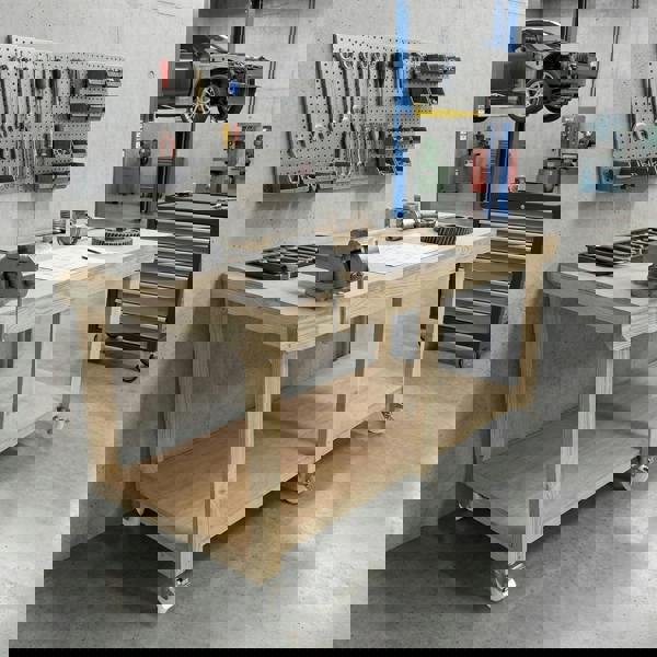 Arbor Garden Solutions Wooden Workbench Eucalyptus Hardwood Top Depth-3ft with Wheels