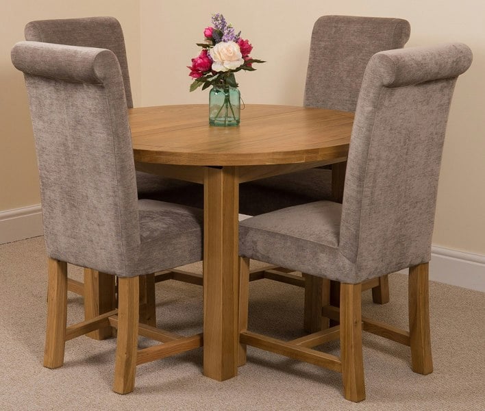 That's Furniture Edmonton Round Extendable Oak Dining Set with Washington Fabric Chairs