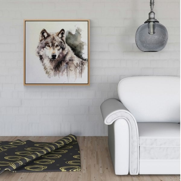 Warren Reed Loyal Wolf Watercolour Framed Canvas