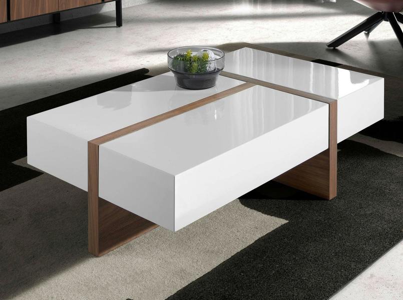 Angel Cerdá Rectangular White and Walnut Wood Coffee Table 2060