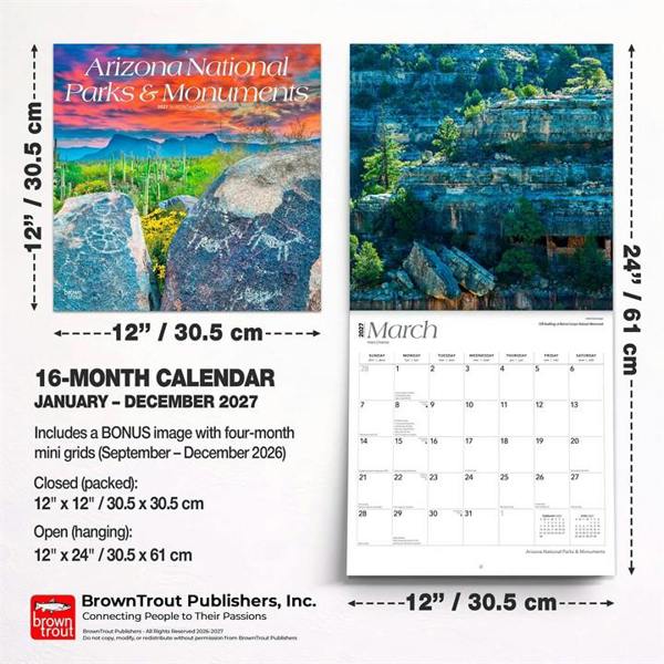 Arizona, National Parks & Monuments Calendar 2027, Wall Calendars, Month To View, Natural World, Gift