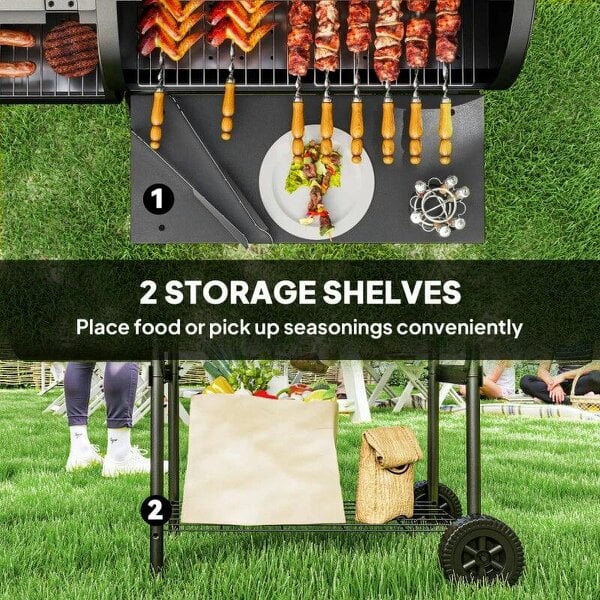 Bobobiy Barbecue Grill Portable Outdoor Charcoal BBQ Grill with Offset Smoker 109 x 60 x 120 cm Black