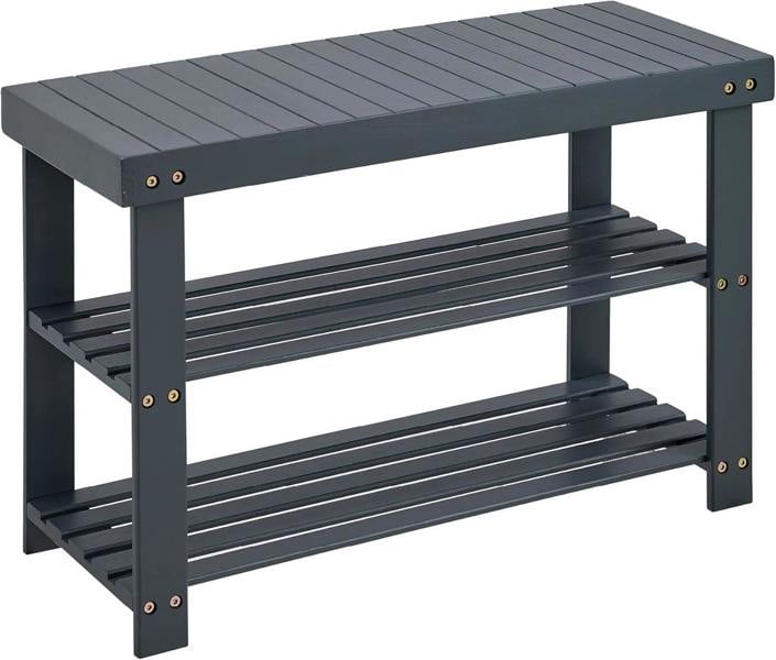 MANTRARAJ Bamboo Shoe Bench 3-Tier Shoe Rack Stand Seater Grey Shoes Organizer Storage Shelf