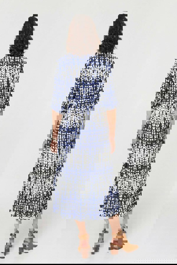 Navy | Printed Tie Front Midi Shirt Dress
